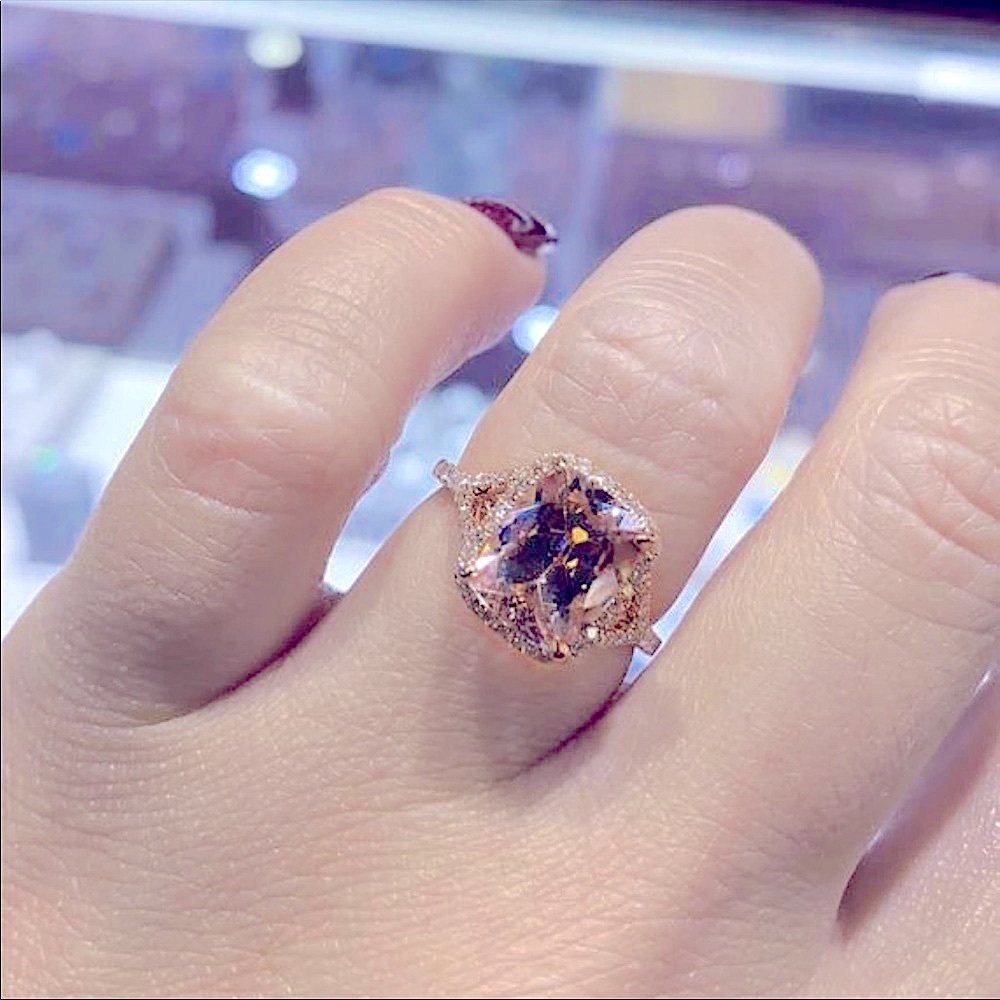 Rose Gold Cushion Morganite Diamond - Picture 2 of 11